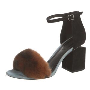 Alexander Wang Fox Fur-Trimmed Ankle Strap Sandals